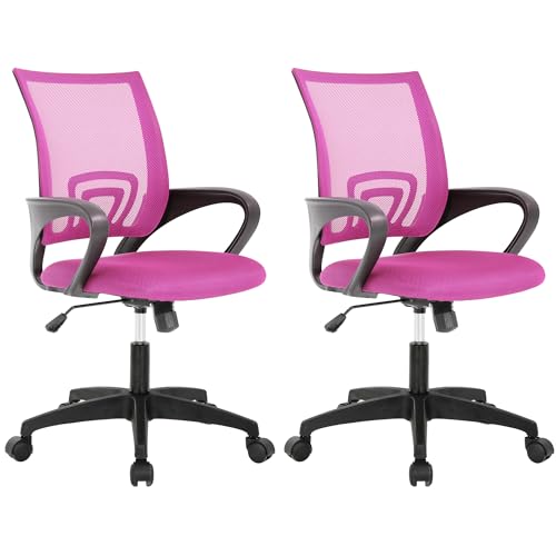BestOffice | Ergonomic Office Chair | Mid-Back Swivel Desk Chair | Breathable Backrest & Lumbar Support | Adjustable Height | Sponge Seat | Rolling Wheels | Pink | for Adults & Women | Pack of 2 - color: Pink, style: pack of 2