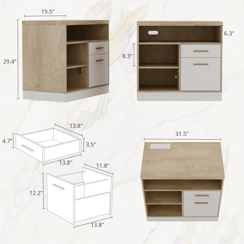 2 Drawer Wood File Cabinet for Home Office Storage, White Wanult | Filing Cabinet for A4 / Letter Documents, 31.5"W * 19.5"D * 29.5"H, Credenza w/ Built-in Power Outlet, Printer Stand - color: Light Walnut