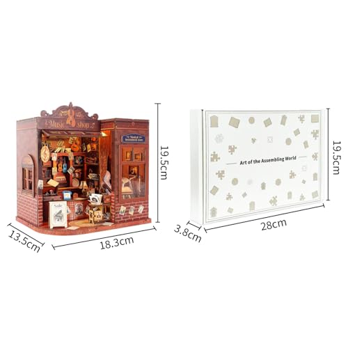 Music Shop 3D Wooden Puzzle, Book Nook Kit with LED Lights,3-Star Difficulty Craft Set for Adults & Teens, 4-6 Hours Relaxing Assembly,Unique Home Decor Birthday Gift for Music Lovers