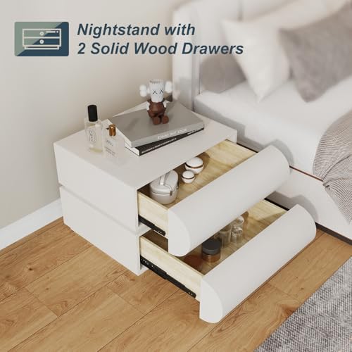IKuinen Nightstand, Minimalist Bedside Table with 2 Solid Wood Drawer, Night Stands with Microfiber Leather, End Table for Bedroom-White - size: 2 Drawers