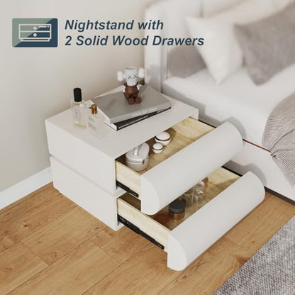 IKuinen Nightstand, Minimalist Bedside Table with 2 Solid Wood Drawer, Night Stands with Microfiber Leather, End Table for Bedroom-White - size: 2 Drawers