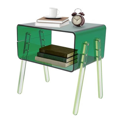 Acrylic Side Table, 2-Tier End Table with Open Storage for Small Spaces, Green Modern Nightstand for Bedroom, Living Room, Apartment - color: Green