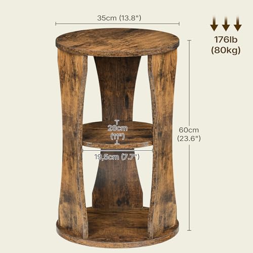 YATINEY Round Side Table, 3-Tier Small End Table with Storage Shelves, Wooden Accent Table for Living Room, Bedroom, Rustic Brown ET15BR - color: Rustic Brown