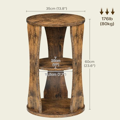 YATINEY Round Side Table, 3-Tier Small End Table with Storage Shelves, Wooden Accent Table for Living Room, Bedroom, Rustic Brown ET15BR - color: Rustic Brown