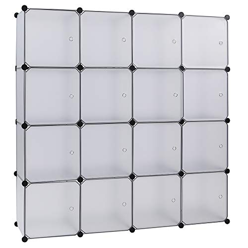 lapday Cube Storage Organizer with Doors, DIY Plastic Modular Bookshelf Closet Cabinet Space Saver for Home, Living Room, Office (16-Cube/White Panels White Door)