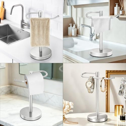 Hand Towel Holder Stand, 14.37 inch Standing Towel Racks for Bathroom, Stainless Steel Free Standing Towel Rack, Heavy Weight Towel Bar for Bathroom Vanity Countertop &Kitchen