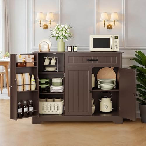 Ahomly Buffet Cabinet, Coffee Bar, Sideboard Cabinet with Internal Storage Shelf for Dining Room, Kitchen, Living Room, Kitchen and Laundry Room, Dark Brown - color: Dark Brown