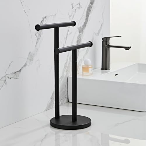 Black Hand Towel Holder Stand, Double T-Shape Hand Towel Stand Towel Rack Towel Bar for Bathroom Countertop, SUS304 Stainless Steel SHUNLI - color: Black-s
