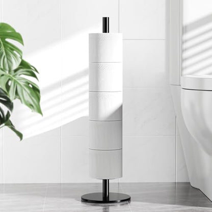 Freestanding Toilet Paper Holder with Shelf,5 Roll Storage,Matte Black | Holds 5 Toilet Paper Rolls,Rustproof Stainless Steel,Waterproof Storage Shelf,Freestanding No Drilling Design,Easy Assembly - color: Matte Black
