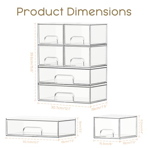 Criusia Stackable Storage Drawers, 6 Pack Clear Plastic Makeup & Bathroom Organizer, Versatile Storage Bins for Vanity, Under Sink, Kitchen Cabinets & Pantry - size: 6 PACK