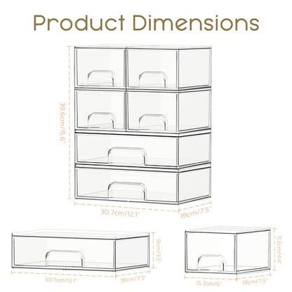 Criusia Stackable Storage Drawers, 6 Pack Clear Plastic Makeup & Bathroom Organizer, Versatile Storage Bins for Vanity, Under Sink, Kitchen Cabinets & Pantry - size: 6 PACK