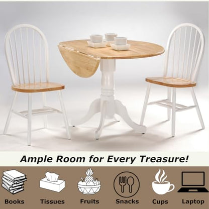 42" Round Dual Drop Leaf Pedestal Dining Table, Solid Wood, Easy Assembly, 20mm Top Thickness, Kitchen/Dining Room, Includes Two 9" Drop Leaves, Durable Parawood Construction, Unfinished - color: Natural/White