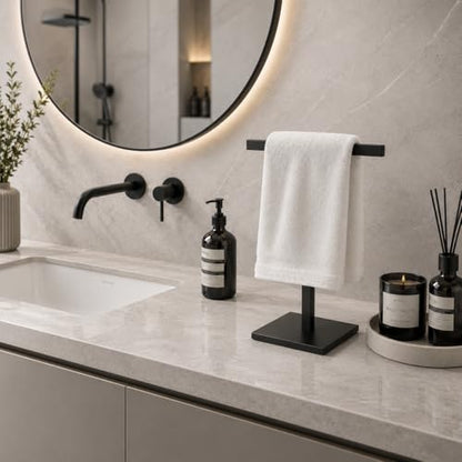 Bathroom Hand Towel Holder Stand，T-Shape Hand Towel Holder Stand SUS304 Stainless Steel for Bathroom，Kitchen or Vanity Countertop - color: Square Matte Black