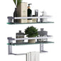 VOLPONE Glass Bathroom Shelf 15.7in Bathroom Shelf Wall Mounted Floating Glass Shelves with Towel Holder Glass Shelf for Bathroom 2 Tier (Sliver) - style: 2 tier with towel bar silver