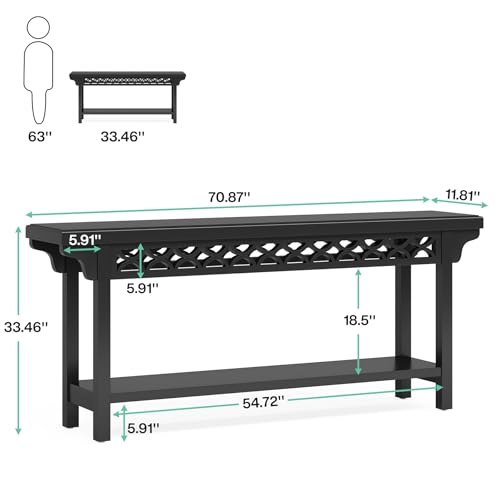 Tribesigns 70.8-Inch Solid Wood Long Console Table, Farmhouse Entryway Table with Storage, Narrow Sofa Table Grey Couch Table for Living Room Entryway Hallway (Black) - color: Black