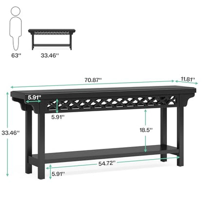 Tribesigns 70.8-Inch Solid Wood Long Console Table, Farmhouse Entryway Table with Storage, Narrow Sofa Table Grey Couch Table for Living Room Entryway Hallway (Black) - color: Black