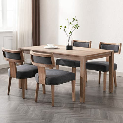 RIVOVA Mid Century Modern Dining Chairs Set of 4 Linen Fabric Upholstered Kitchen Side Chairs with Nailhead Trim, Modern Kitchen Armless Solid Wood Dining Chairs, Charcoal - color: Charcoal Nailhead