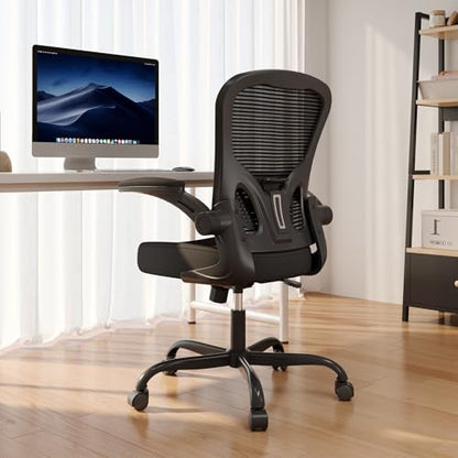 Office Chair, Ergonomic Desk Chairs 330LBS Capacity High Back Mesh Computer Chair with Flip-up Armrests, Comfy Work Chair with Adjustable Lumbar Support, Rolling Chair - color: Black