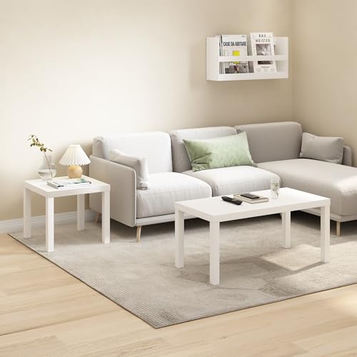 Furinno CLASSIC Coffee Table, Modern Rectangle Printer Stand, White | 1.8" Triple Thick Tabletop, Toolless Assembly, Side Table, for Living Room, Home Office - color: White, size: Rectangle