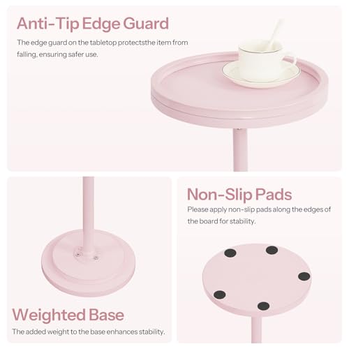 HOOBRO Small Round Side Table, Drink Table, Coffee Martini Table with Pedestal Accent for Small Spaces in Living Room, Bedroom, Sofa Couch, Pink KK168BZ01 - color: Pink