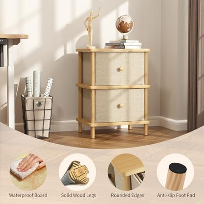 Apicizon Nightstand with 2 Drawers, Boho Side Table with Storage, Natural | Small End Table with Solid Wood Legs, for Small Spaces, Bedroom, Living Room, Entryway, Easy Assembly - color: Natural