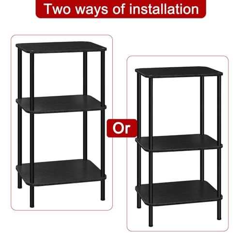 smusei 3 Tier Small End Table Tall Telephone Table with Storage Shelves Black Sidetable for Small Spaces Tall Night Stand Table for Bedroom, Living Room, Office, Sofa Couch - color: Black