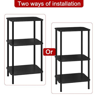 smusei 3 Tier Small End Table Tall Telephone Table with Storage Shelves Black Sidetable for Small Spaces Tall Night Stand Table for Bedroom, Living Room, Office, Sofa Couch - color: Black