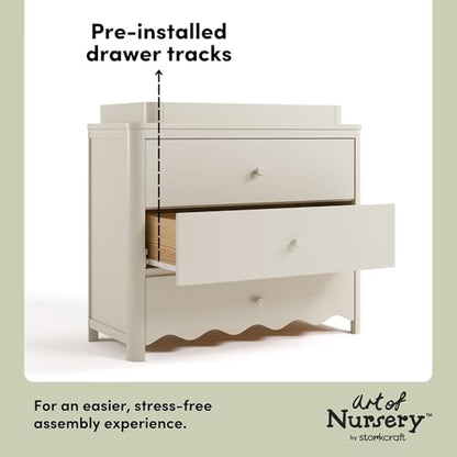 Storkcraft Casablanca 3 Drawer Chest with Changing Topper, Frosted Oat | GREENGUARD Gold Certified Wood Dresser for Nursery & Kids Bedroom, Safety Interlocking Drawer System, Removable Topper - color: Frosted Oat, style: 3 Drawer Dresser