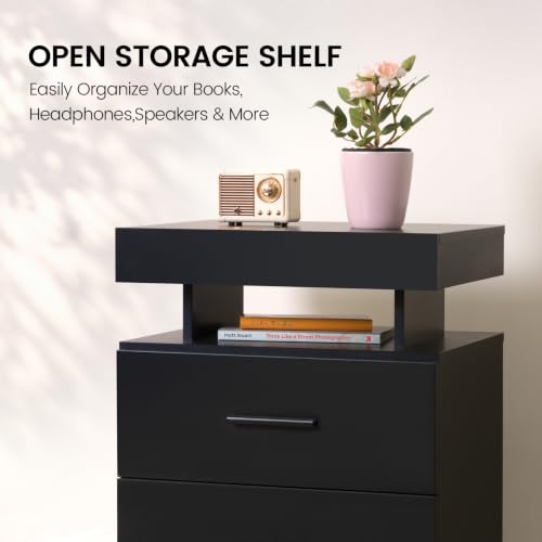 Black Nightstands set of 2 LED Night Stand with 2 Fabric Drawer for Bedroom | Nightstands with App-Controlled Adjustable LED Lights, Night Stand with Storage Shelf ,Modern Bedside Table for Bedroom - size: set of 2