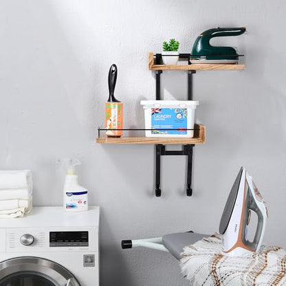 Ironing Board Hanger Wall Mount with Adjustable 2-Large Storage Shelves, Heavy Duty Space Saving Iron and Ironing Board Holder for Laundry Room, T&Y Leg Shaped, Carbonized Black - color: Black-a