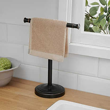 RUMOSE 13 Inch Oil Rubbed Bronze Towel Stand Hand Towel Holder Bathroom Kitchen Vanity Countertop T-Shape Towel Rack Free Standing Stainless Steel Towel Bar Towel Ring - color: Oil Rubbed Bronze