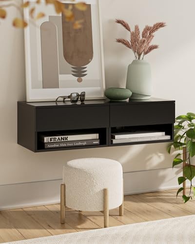 Floating Nightstand, Small Modern Floating Nightstand with Drawer, Floating Shelves for Bedroom, Bathroom (Black) - color: Black