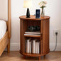 DHH Round End Table with Storage & Charging Station, Fluted Accent Side Table with Sliding Door & Adjustable Shelf, Mid-Century Nightstand for Small Spaces, Living Room, Bedroom (1, Walnut) - color: Walnut
