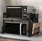 Extendable Microwave Oven Rack, 15.7~24.8" L Expandable Microwave Stand with Storage Shelf Heavy Duty with 6 Hooks and Chopsticks Cutting Board Holder for Kitchen Countertop - color: Black