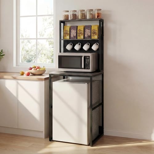 KirKical; Mini Fridge Stand, Microwave Rack Shelf for Home Dorm, Slate Grey | Spacious Shelves Pegboard & Hooks Keep Items Tidy. Versatile for Coffee corner, Microwave, Bakers Rack - color: Slate Grey