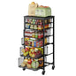6-Tier Kitchen Storage Cart -Fruit Vegetable Storage Cart with Drawers, Wooden Top Metal Wire Kitchen Organizer and Storage Cart with Wheels to Storage Onions Potatoes Cans Snacks for Kitchen - size: 6-Tier Black