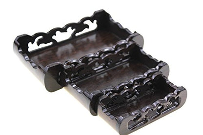 Oriental Furniture Chinese Rosewood Solid Mahagony Wood Display Stand Wooden Mini Base Stands Pedestal Rectangle Rectangular Shape with Carved 3 Pieces Sell by Set (Ebony Black Wood (3pieces/Set))