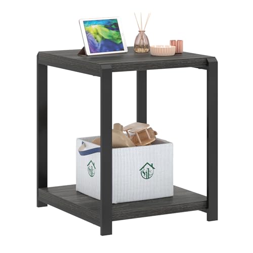 FOLUBAN Modern Side Table, Square End Table with Storage Shelf for Living Room, Rustic Industrial Wood Nightstand for Bedroom, Dark Gray - color: Dark Gray