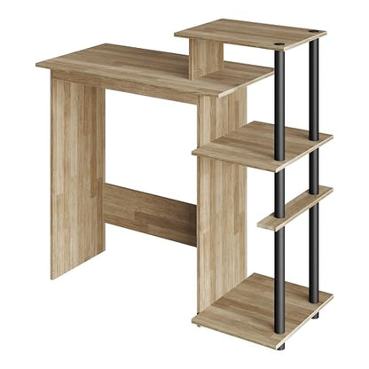 Elegance Writing Desk with Multi-Tier Open Shelves, Study Computer Desk for Home Office, Natural Oak - color: Natural Oak