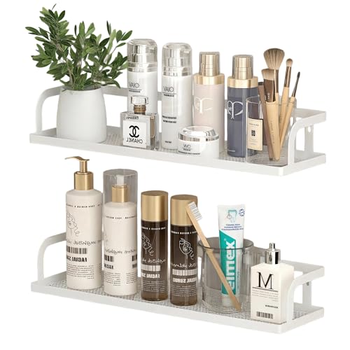PUSDON 2-Pack 16.5" Extra Long Slim Hollowout Shower Caddy, Wall Mount Spice Rack & Bathroom Organizer, Mesh Bottom Cabinet Door Shelf Holds 50LBS - White, Hollowout - color: White, size: U-Shape Easy Access (16.5" Extra Long)