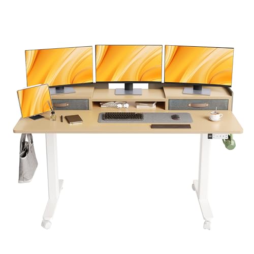 Claiks Standing Desk with Drawers, Adjustable Stand Up Electric Standing Desk Adjustable Height with Storage Shelf and Splice Board, 63 Inch, Natural - color: Nature, size: 63×23.6