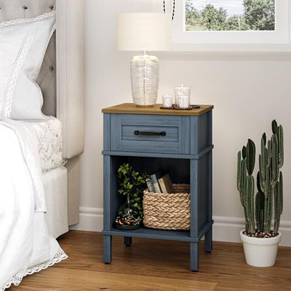 Blue Nightstand,Small Night Stand, Farmhouse Night Stands with drawers | Blue End Table Living Room,Wooden Night Stand,Blue Bedside Table,Wooden Nightstand,Farmhouse Side Table with Drawer LET512LR - color: Blue