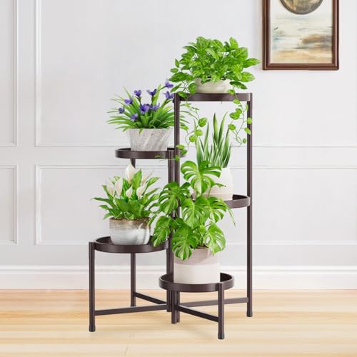 iDavosic.ly 5 Tier Large Plant Stand Indoor, 10 Inch Wide Tall Corner Metal Plant Stands Outdoor for Multiple Plants, Folding Tiered Flower Display Holder Rack Shelf, Violet Bronze - color: Violet Bronze, size: 5 Tiers