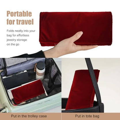 Velvet Travel Jewelry Case Roll Bag Organizer for Necklace Bracelet Earrings Ring (Black) (Burgundy) - color: Burgundy