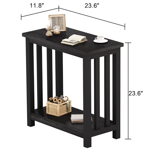 ChooChoo Black End Table for Small Spaces, Narrow Side Table, Night Stand with Storage Shelf for Living Room and Bedroom - color: Black