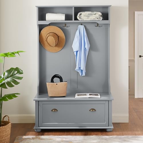 BROVAVE 64" 4-in-1 Multifunctional Small Storage Cabinet, Storage Cabinets with Premium MDF & Solid Wood, Tool Cabinet Tool-Free Assembly for Entryway & Living Room, Gray