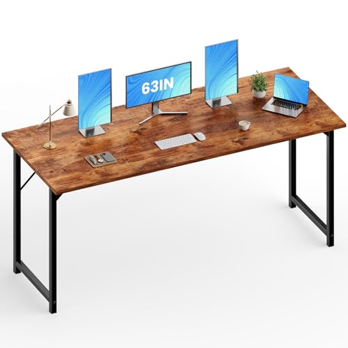 OLIXIS 63-Inch Large Computer Desk for Home Office, Brown | Gaming Writing Work and Study Desk for Bedroom, Sturdy Metal Frame, Compact Modern Design - color: Rustic Brown, size: 63-In