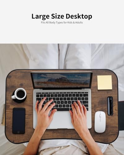 Foldable Lap Desk, Laptop Bed Desk, Portable Lap Table, Laptop Bed Table with Cup Holder & Tablet Slot & Lifting Handle for Working Writing Drawing & Eating - Rustic Brown - color: Rustic Brown