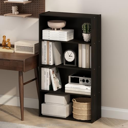 Furinno Simple Book Shelf, 4-Tier Bookshelf, Bookcase with Open Shelf, 9.4 x 23.6 x 41.7, for Living Room, Bedroom, Home Office, Espresso - color: Espresso, size: 4-Tier, Standard