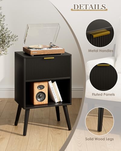 Aienvey Nightstand, Small Bedside Table with Storage Drawers, Black Stripe | Modern Night Stand with Drawer and Wood Leg, Small Side Table with Open Shelf, End Table for Bedroom,Living Room,Small Spaces - color: Black Stripe